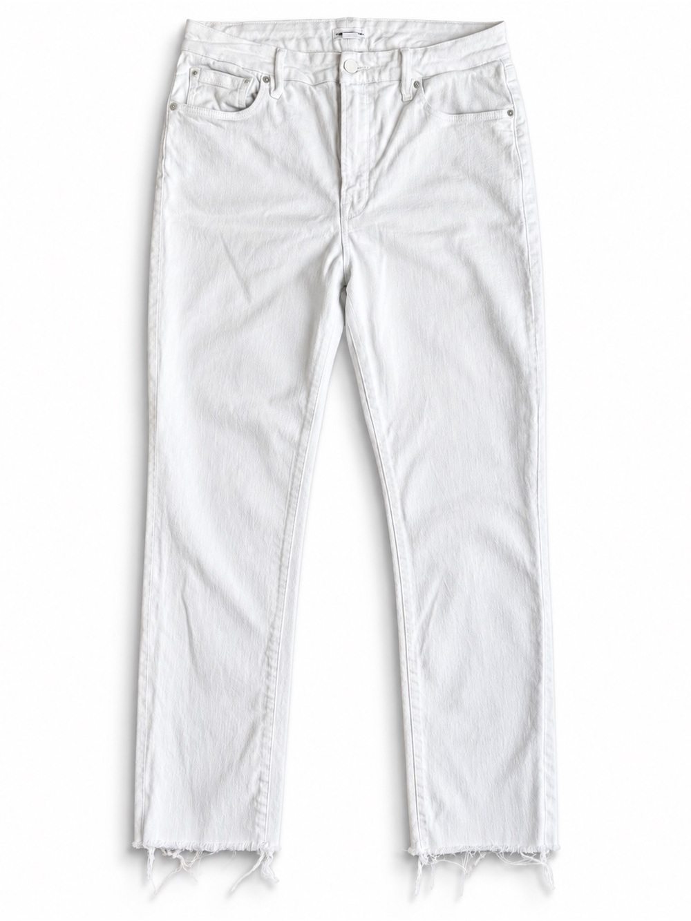 Good American White Jeans Size 12/31 Raw Hem Slim Straight Denim